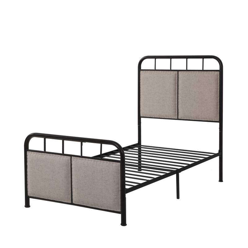 Twin Size Linen Upholstered Platform Metal Bed Frame with fabric Headboard and Footboard