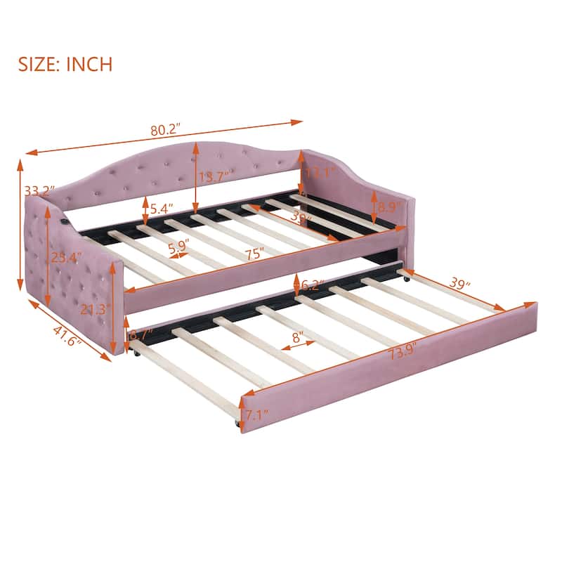 Tufted Upholstered Daybed with Trundle
