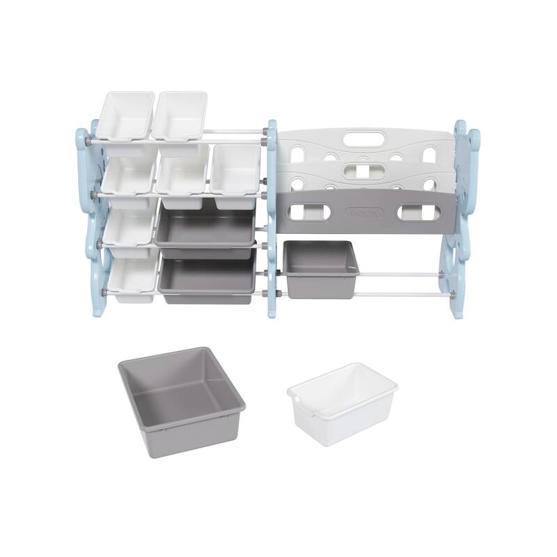 Kids Toy Storage Organizer,Toy Organizer with 2 Tier Bookshelf,Toy Storage with Shelf and 12 Toy Bins