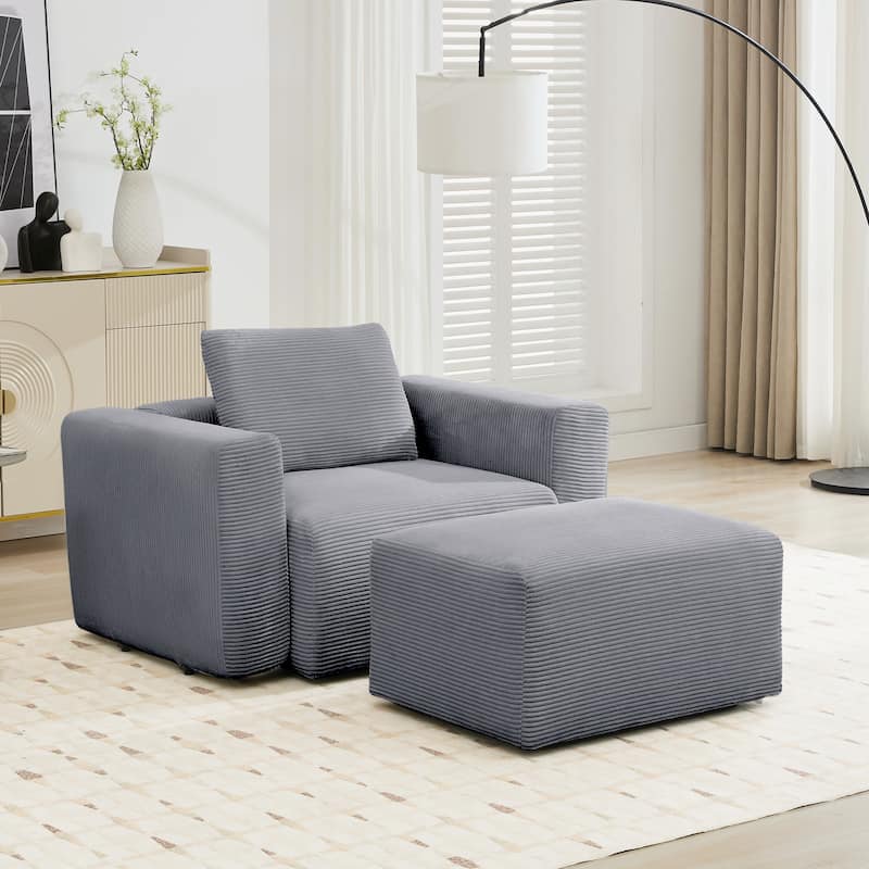Corduroy Sectional Modular Sofa with Square Arms & Ottoman Extension for Flexible Arrangements