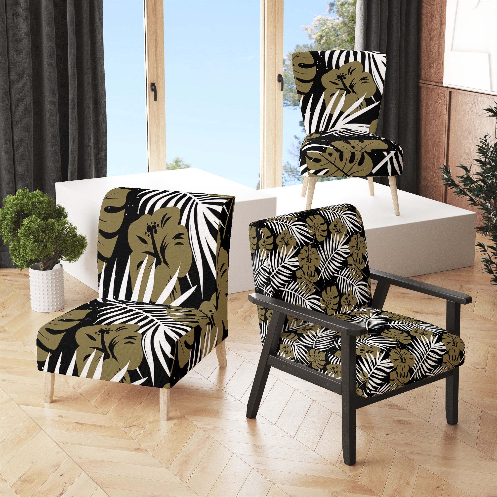 Black floral outlet accent chair