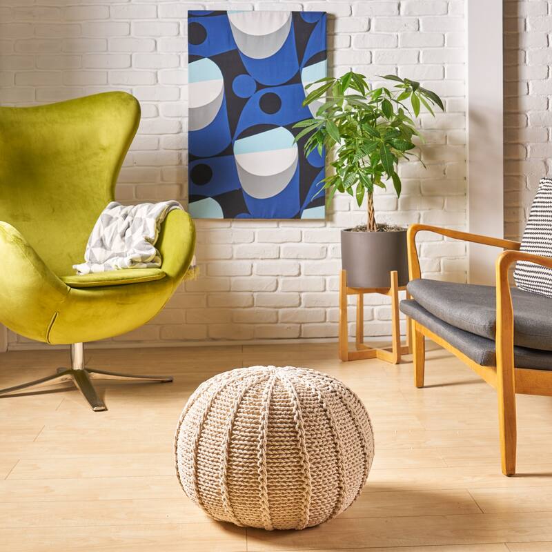 Corisande Knitted Cotton Pouf by Christopher Knight Home - Beige