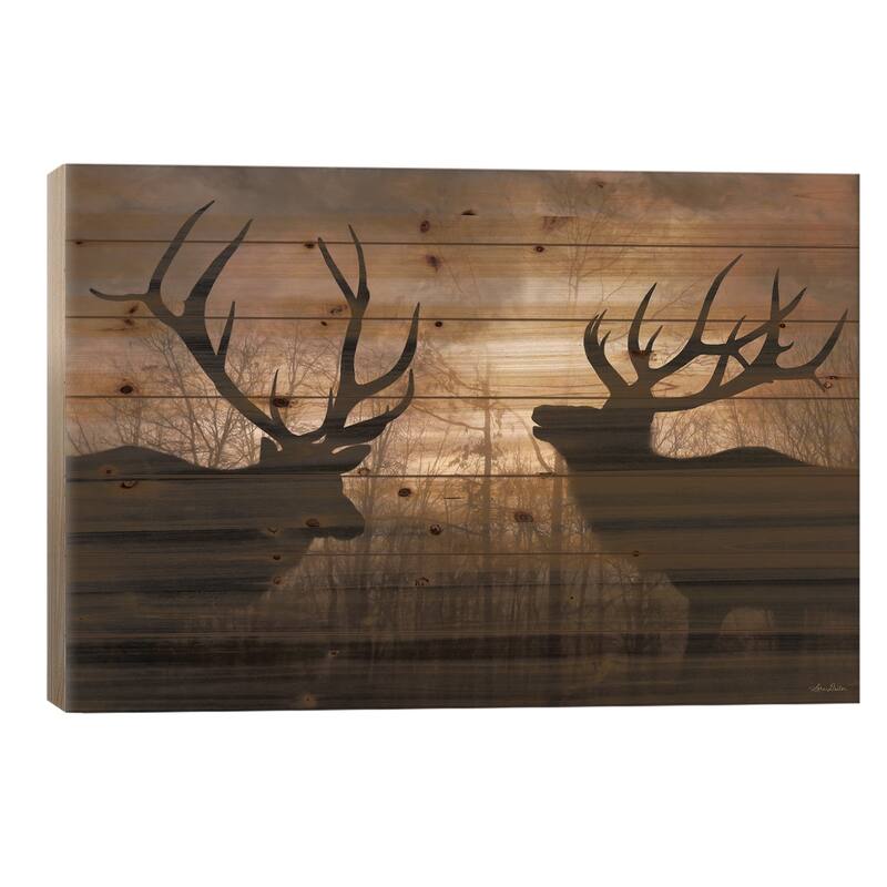 Elk Sunrise III Print On Wood by Lori Deiter - Multi-Color - 18x26x1.5