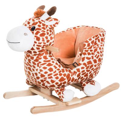 Kids Plush Rocking Horse Giraffe Style Themed Ride-On Chair Toy With Sound Brown