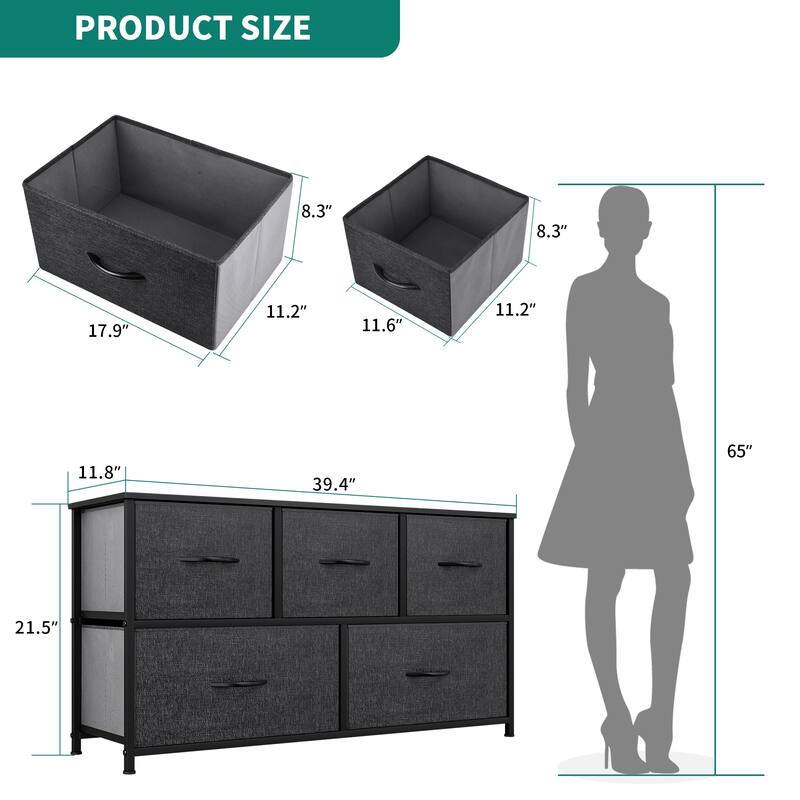 Modern Wide Dresser Storage Tower with 5 Drawers