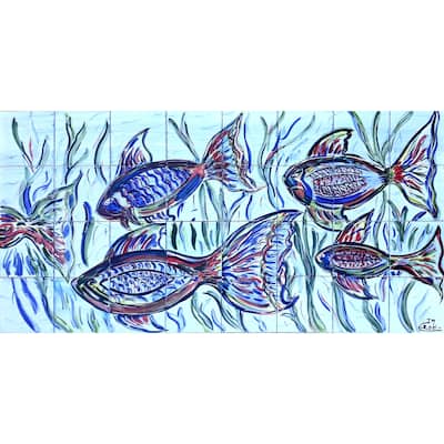 48x24 Aquarium Fish Design 32pc Mosaic Ceramic Tile Wall Mural