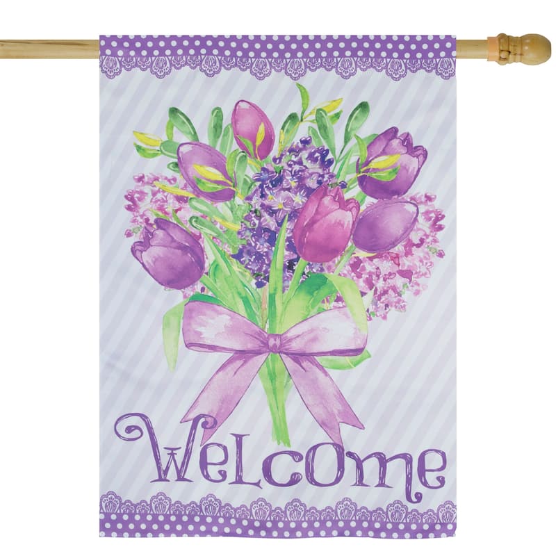 Welcome Purple Floral Bouquet Outdoor House Flag 28" x 40"