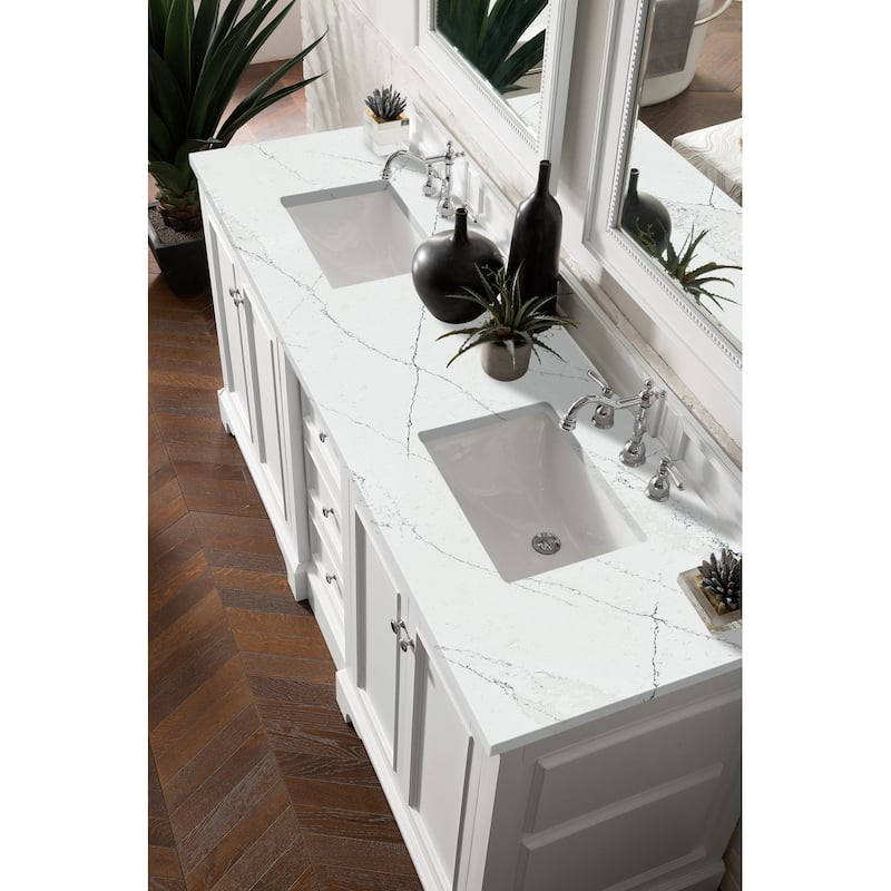 James Martin Vanities De Soto 72" Double Vanity, Bright White - Ethereal Noctis Quartz