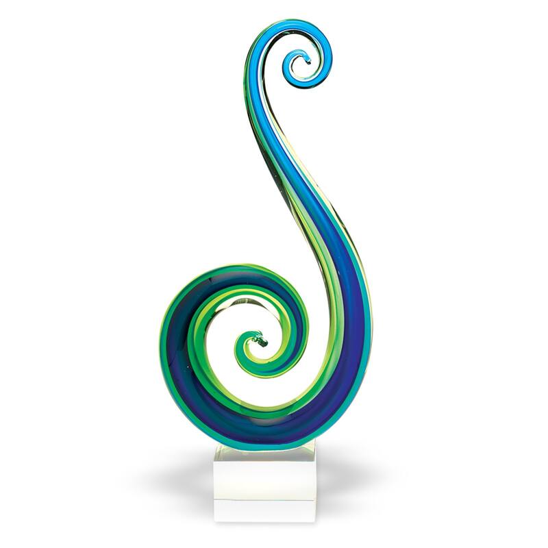 HomeRoots 16" Blue and Green Murano Glass Modern Abstract Tabletop Sculpture - 3' X '15.5' X '7
