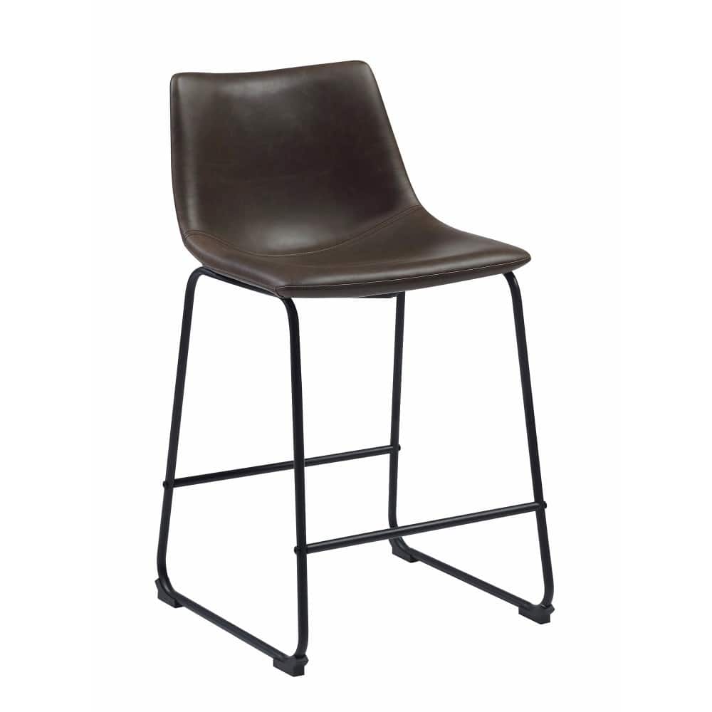 Transitional Contoured Counter Height Stool, Dark Brown - 34 H x 18.5 W x 21 L Inches