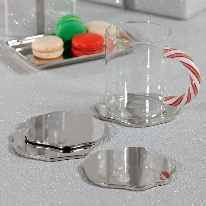 Lina Polished Metal 4.25" Beverage Coasters, Set of 4
