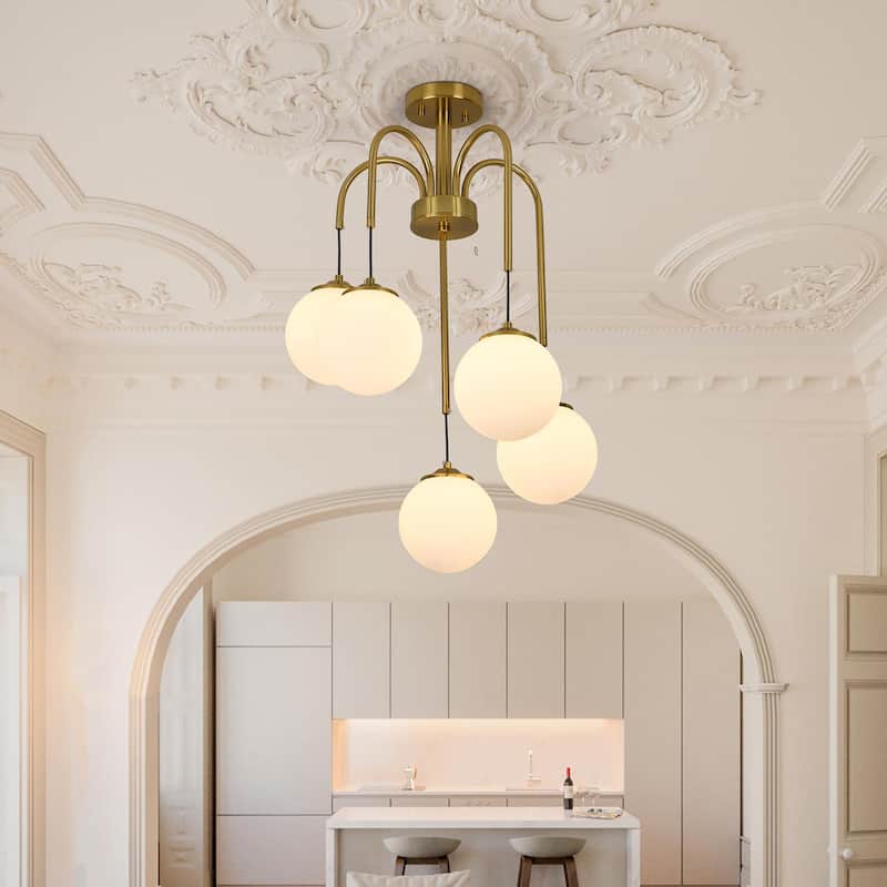 5-Light Sputnik Semi Flush Mount - Brass