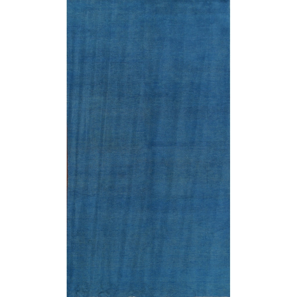 Hand Knotted Oriental 100% Wool Carpet Modern Solid Navy Blue & Blues Gabbeh Area Rug - 10' 0'' X 5' 3''
