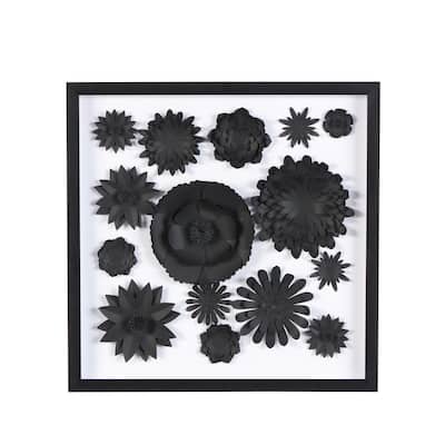 Paper Floral Cluster Shadow Box with Varying Shapes and Sizes - Black - Roche River Decor