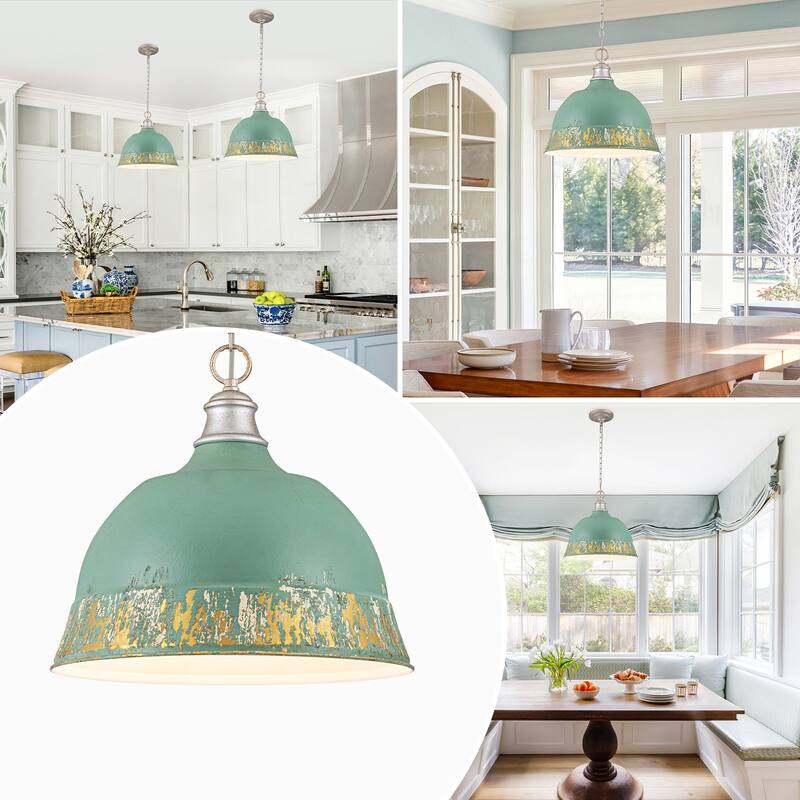 2-Light Farmhouse Pendant Light with Distressed Gold Dome Shade - 2-Lights