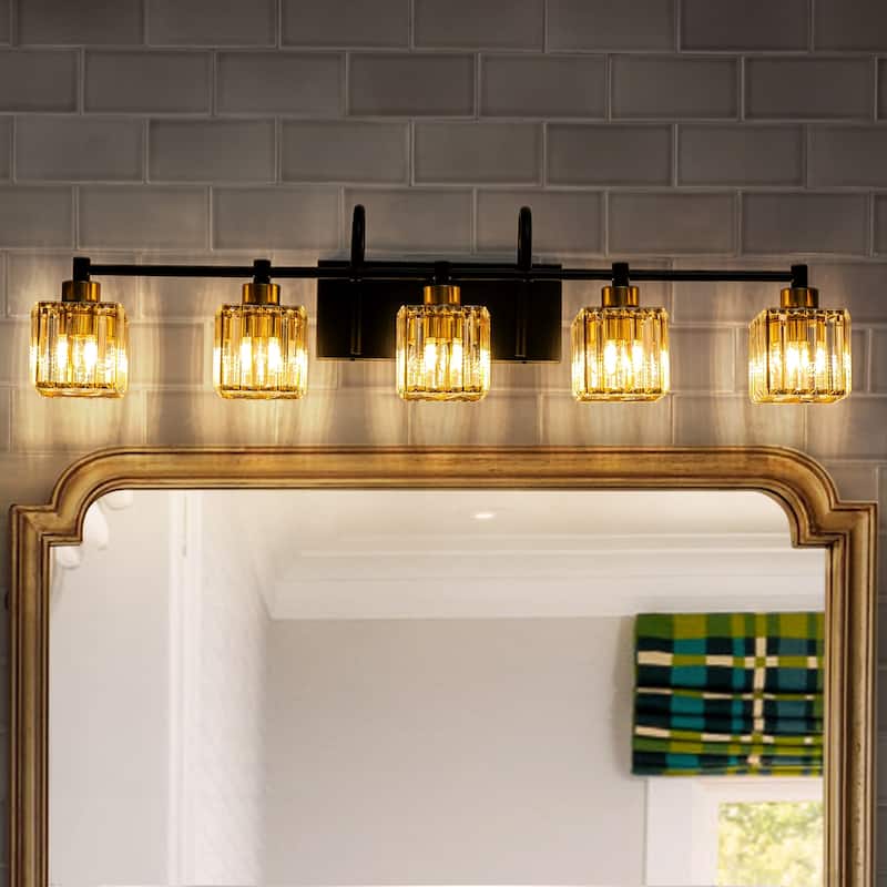 3/4/5-Light Modern Industrial Dimmable Crystal Bathroom Vanity Light - 37 in. W