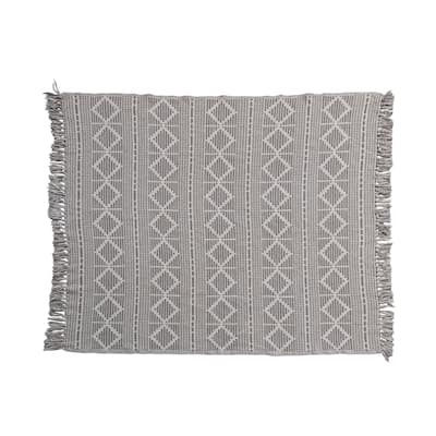 Cotton Jacquard Throw Blanket with Fringe - 60.0"L x 50.0"W x 0.3"H