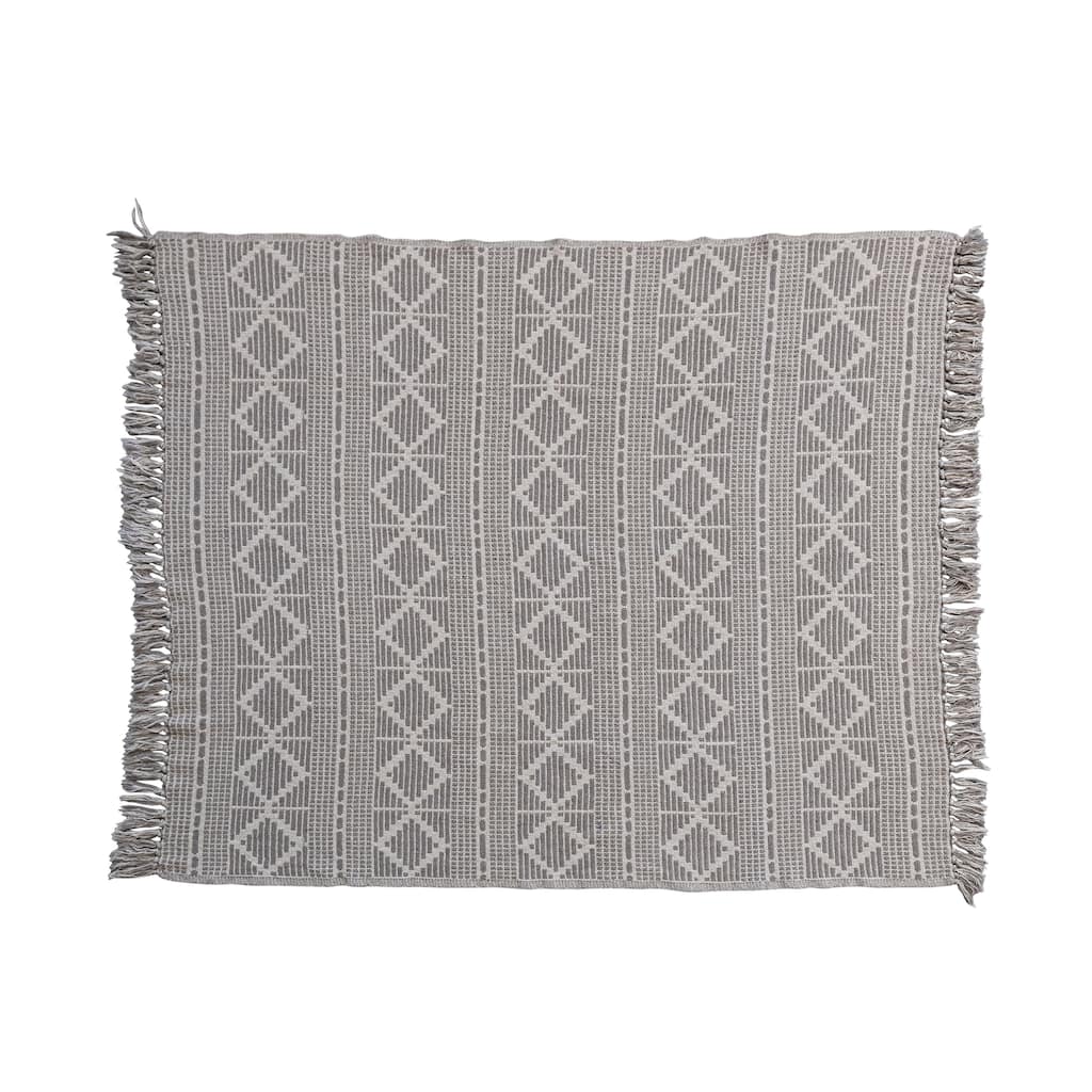 Cotton Jacquard Throw Blanket with Fringe - 60.0"L x 50.0"W x 0.3"H