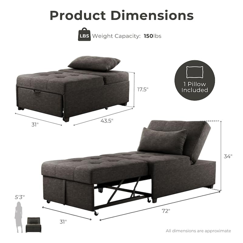 Jave Contemporary Fabric Convertible Tufted Futon Chair by Furniture of America