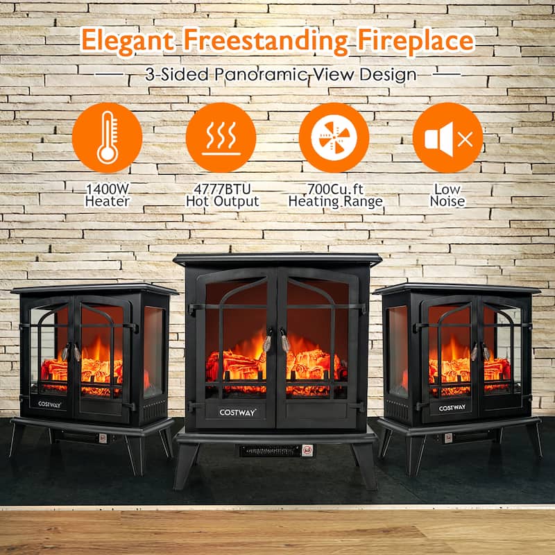 Costway 25'' Freestanding Electric Fireplace Heater Stove W/ Realistic - See Details