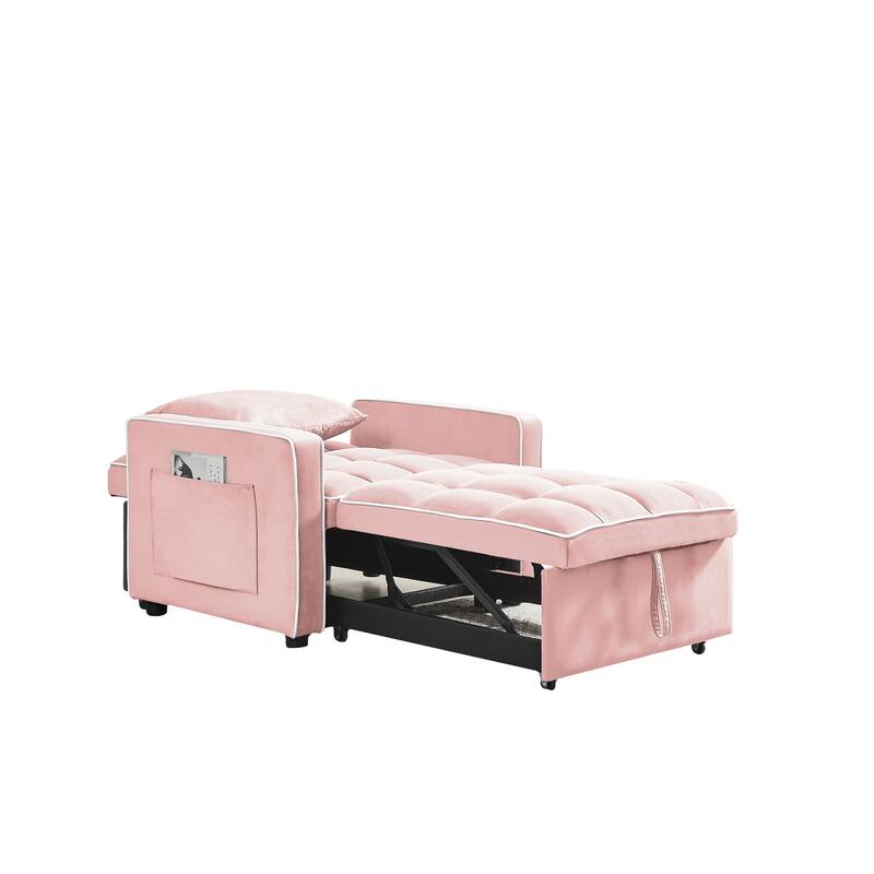 Pink Velvet Three-in-one Folding Sofa Bed Chair with Convertible Design