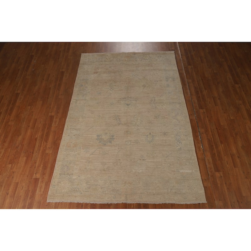 Vegetable Dye Oushak Turkish Area Rug Handmade Floral Wool Carpet - 5'10"x 9'1"