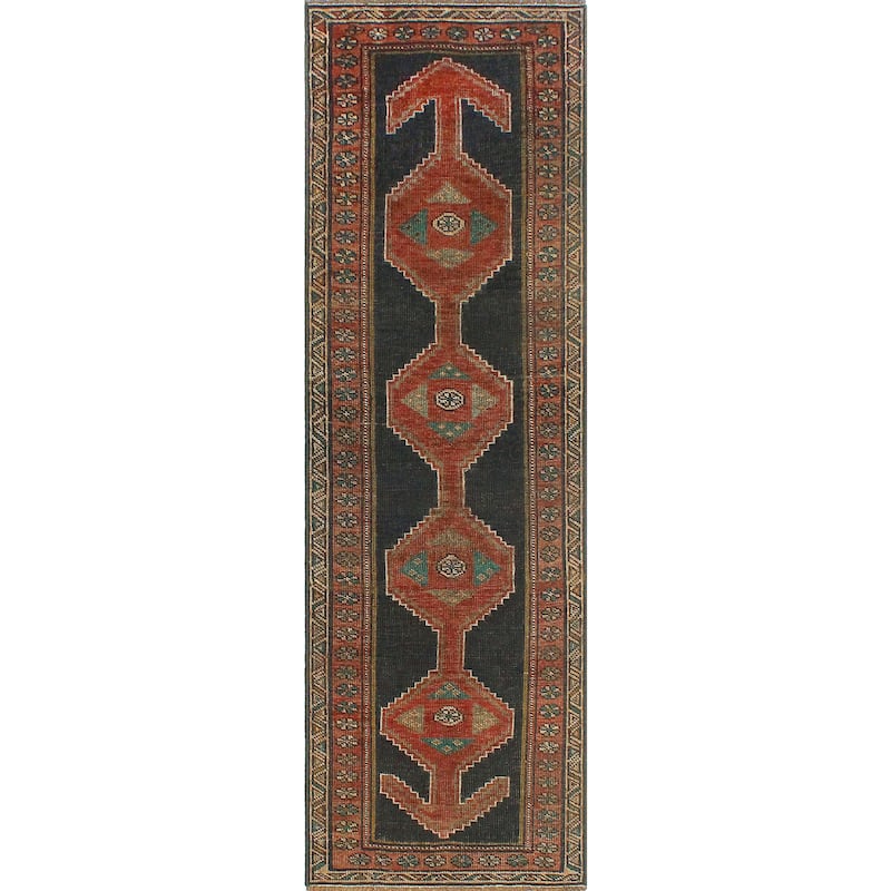 Fine Vintage Distressed Subbooh Navy/Rust Runner - 2'7" x 8'4"