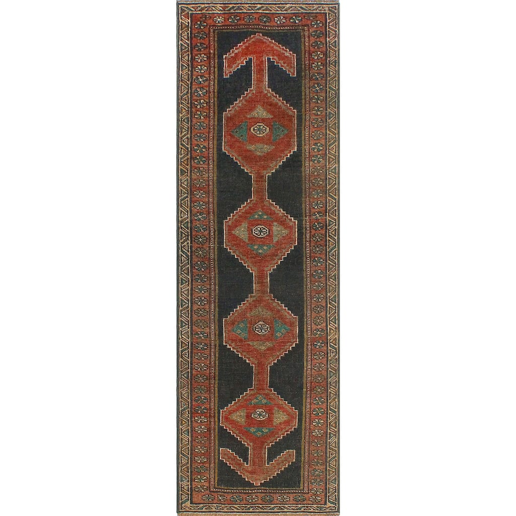 Fine Vintage Distressed Subbooh Navy/Rust Runner - 2'7" x 8'4"