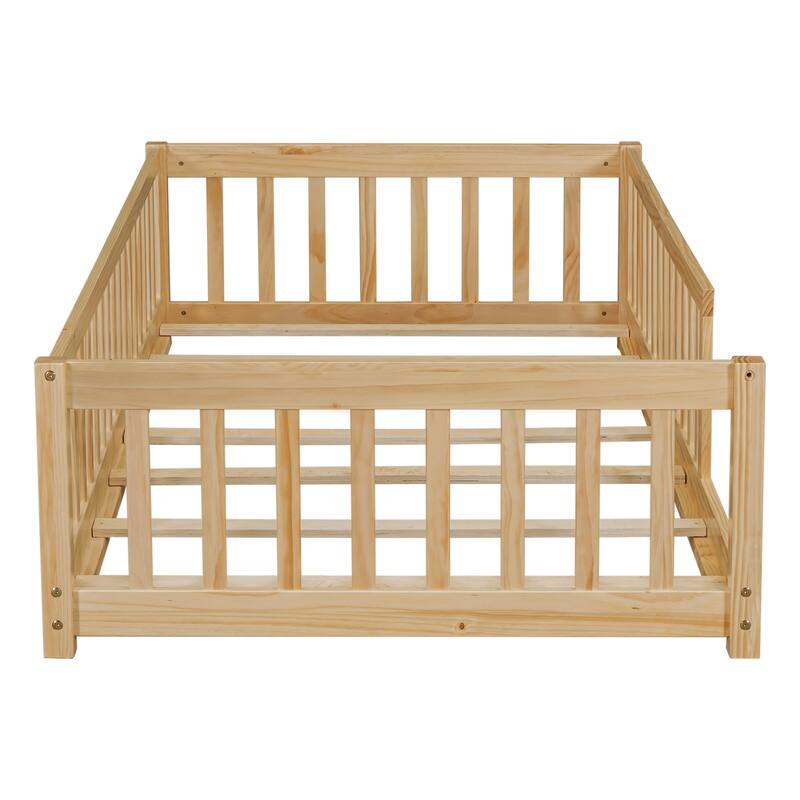 Twin Floor Platform Bed with Fence without Door