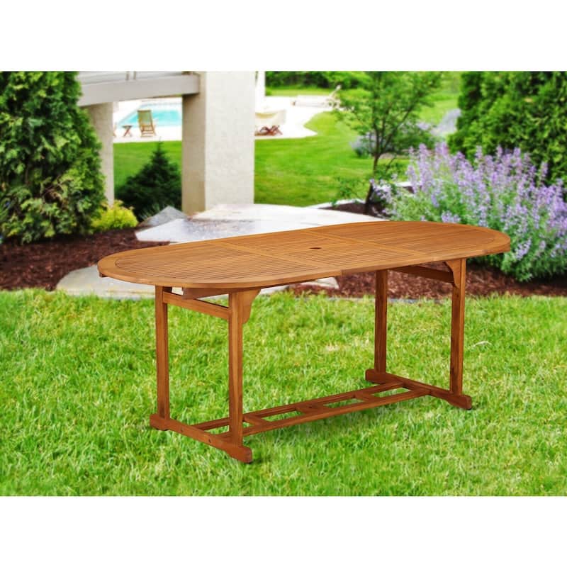 Acacia Wood Dining Table - Outdoor Patio Table - Extension Leaf - Natural Finish - Solid Wood Table - 78.6