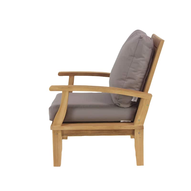 Teak Wood Arm Chair and Loveseat Outdoor Seating Set with Cushions and Coffee Table - Set of 4 Brown - Roche River Decor