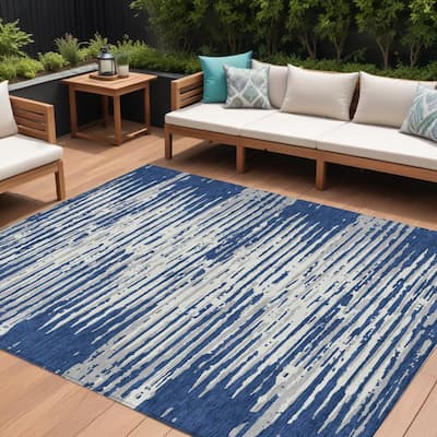 HomeRoots Striped Transitional Rectangle Outdoor Rug