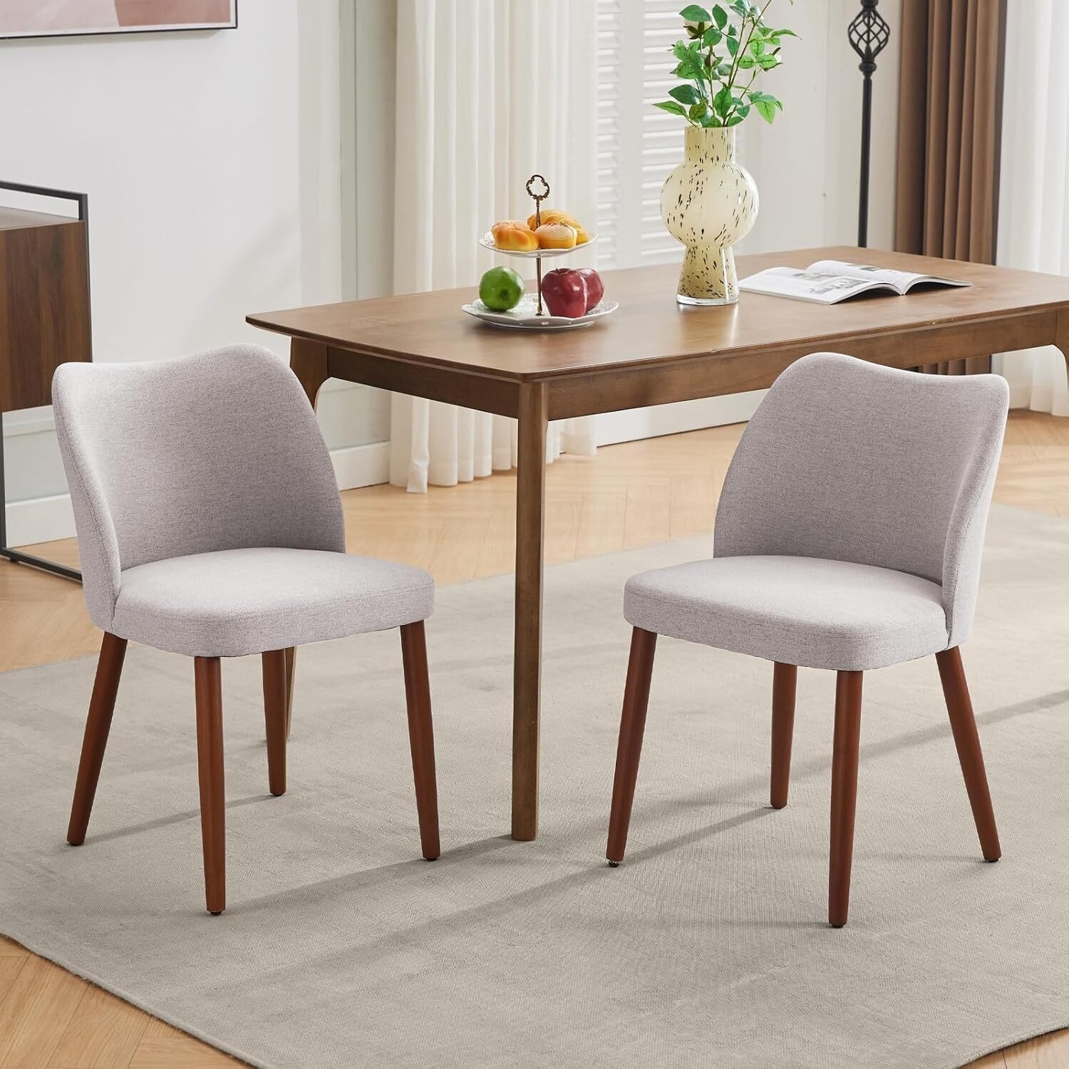 Set of 2 Upholstered Fabric Linen Dining Chairs for Dining Room Living Room Kitchen