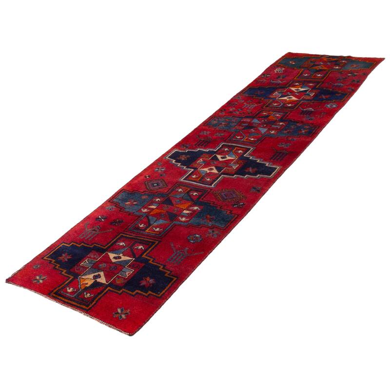 ECARPETGALLERY Hand-knotted Melis Vintage Red Wool Rug - 3'3 x 12'7