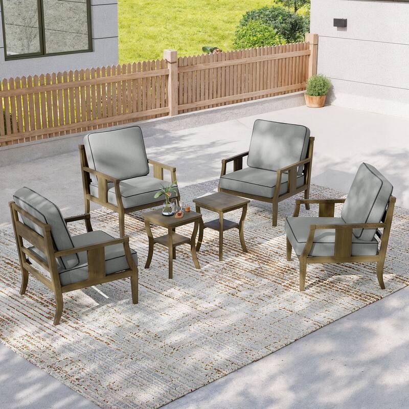 6-piece Outdoor Teak Seating Set Club Chairs with Cushions