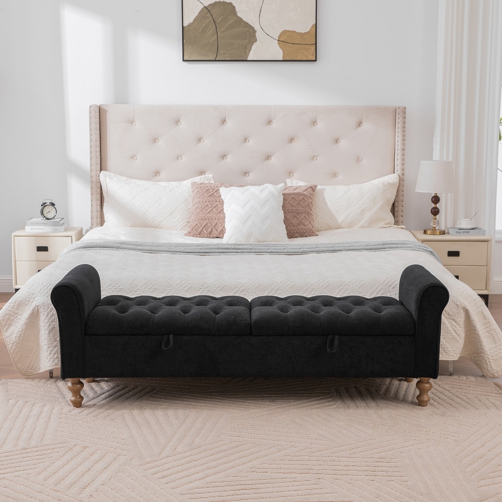 Modern Upholstered Storage Bench With Double Lids