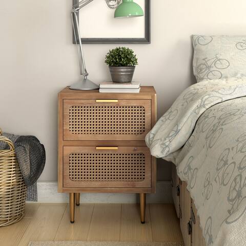 COZAYH Rustic Farmhouse Woven Fronts Nightstand,Spacious Storage End Table