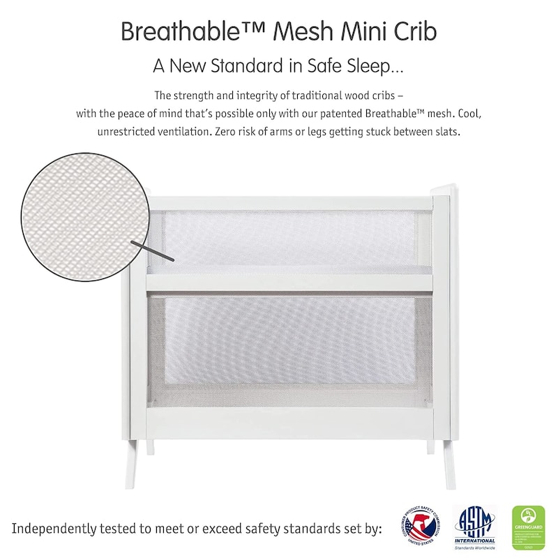 BreathableBaby Breathable Mesh 2-in-1 Mini Crib, Greenguard Gold Certified