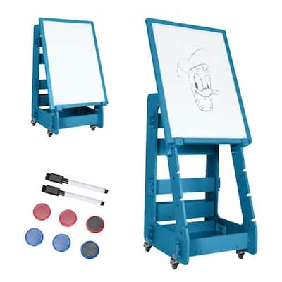Multifunctional Kids' Standing Art Easel with Dry-Erase Board -Navy - 19.5" x 18.5" x 34.5"-48.5" (L x W x H)