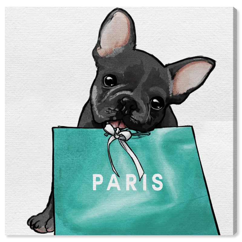 Wynwood Studio Canvas Fashion and Glam Blue Frenchie Paris Blue and Teal Glam Wall Art Canvas Print