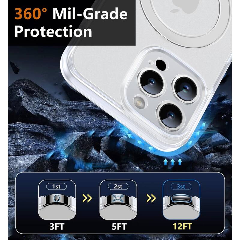 iPhone 16 Pro Max 360° Adjustable Stand Compatible with MagSafe, Translucent Cover with Magnetic Ring Case Non-Slip, Shockproof