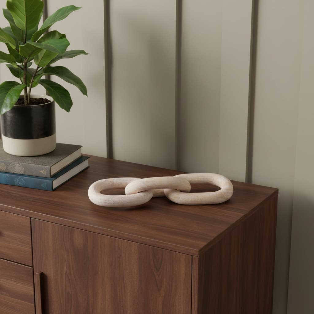 HomeRoots 21" Natural Solid Wood Geometric Links Tabletop Sculpture - 21.00 in. x 2.00 in. x 9.50 in.