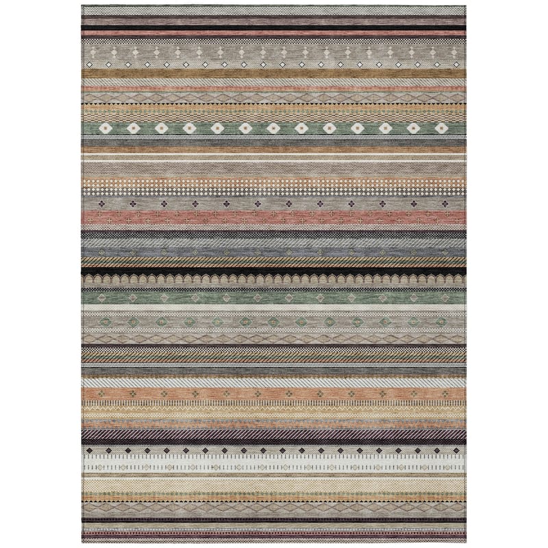 Machine Washable Indoor/Outdoor Boho Stripes Chantille Rug