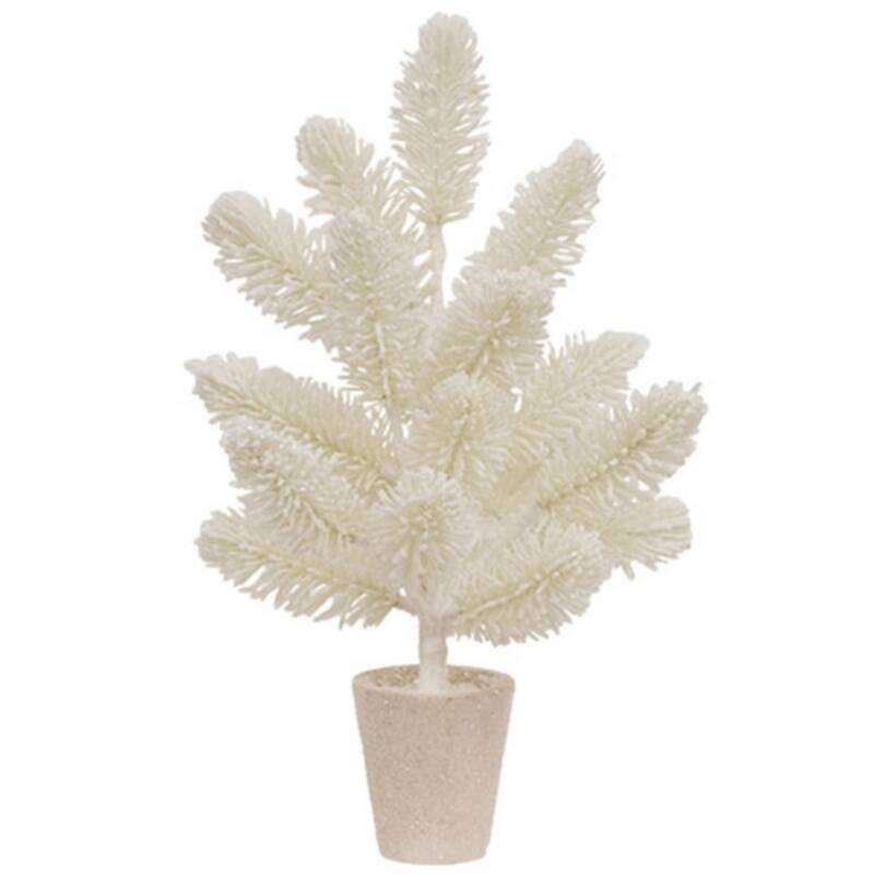 Potted Snowy Fantasy Pine Tree White Glitter Finish Tabletop Christmas Décor Indoor Winter Decoration - 14"