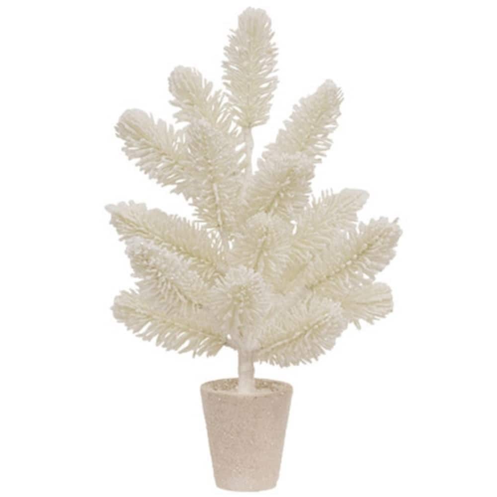Potted Snowy Fantasy Pine Tree White Glitter Finish Tabletop Christmas Décor Indoor Winter Decoration