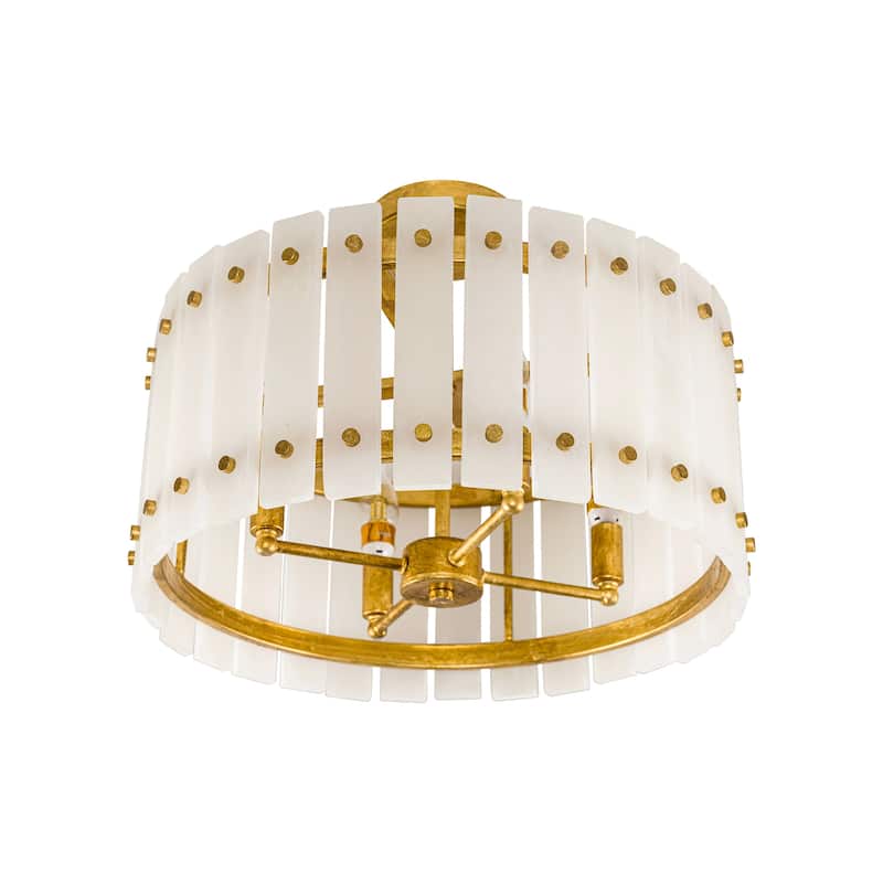18" Modern Marble Distressed Gold 4-Light Caged Semi-Flush Ceiling Light