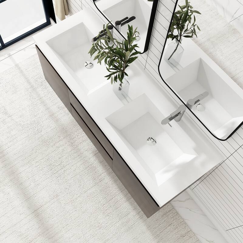Floating Bathroom Vanity with Integrated Resin Top