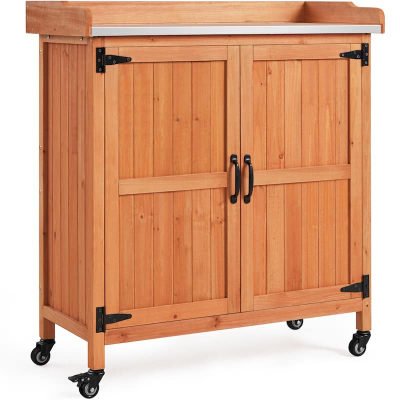 Yaheetech Garden Potting Bench Table Wooden Storage Cabinet