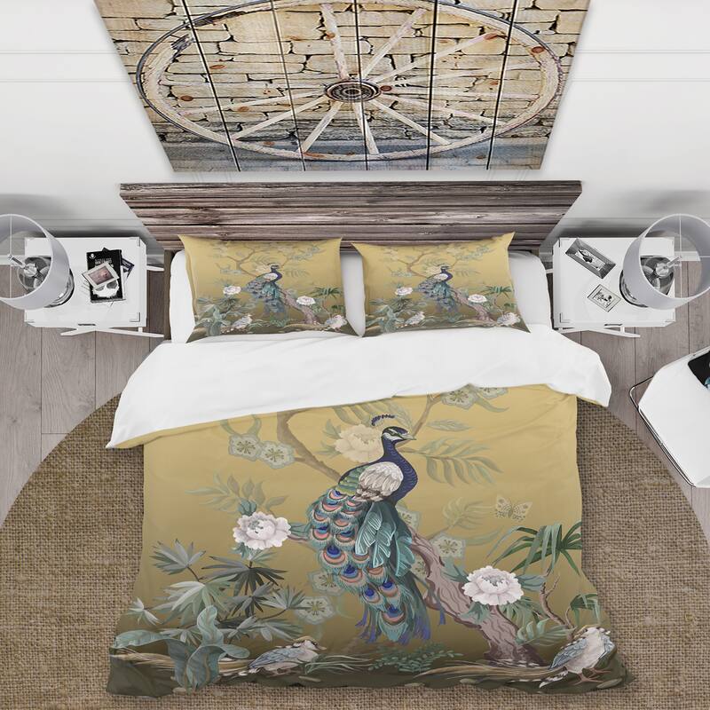 Designart 'Chinoiserie With Birds and Peonies VI' Traditional Duvet Cover Set