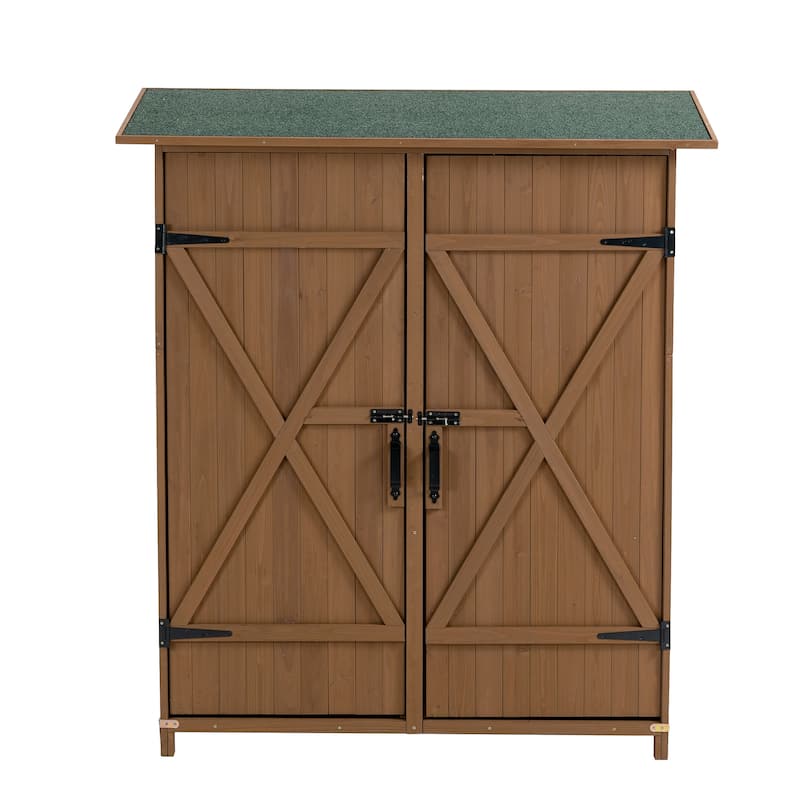 56"L x 19.5"W x 64"H Outdoor Storage Shed with Lockable Door Wooden Tool Storage Shed with Detachable Shelves and Pitch Roof